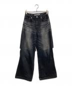 JOHN LAWRENCE SULLIVANジョン ローレンス サリバン）の古着「WASHED DENIM CUT OUT WIDE PANTS」｜ブラック
