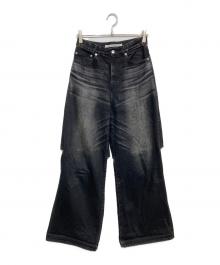 JOHN LAWRENCE SULLIVAN（ジョン ローレンス サリバン）の古着「WASHED DENIM CUT OUT WIDE PANTS」｜ブラック