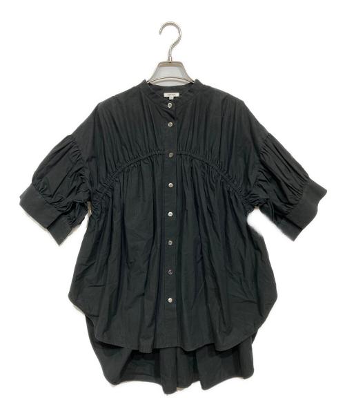 ENFOLD（エンフォルド）ENFOLD (エンフォルド) Washedタイプライター五分袖ギャザーブラウス ブラック サイズ:38の古着・服飾アイテム