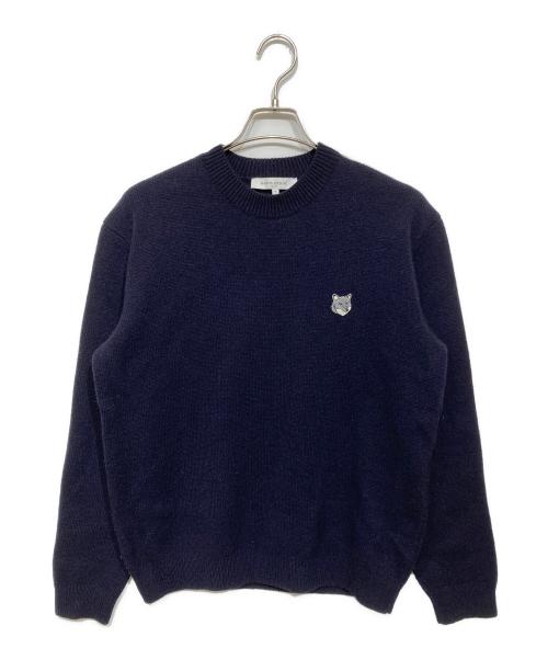 maison kitsune（メゾンキツネ）MAISON KITSUNE (メゾンキツネ) フォックスヘッド ミラノリブウール クルーネックセーター ネイビー サイズ:XSの古着・服飾アイテム