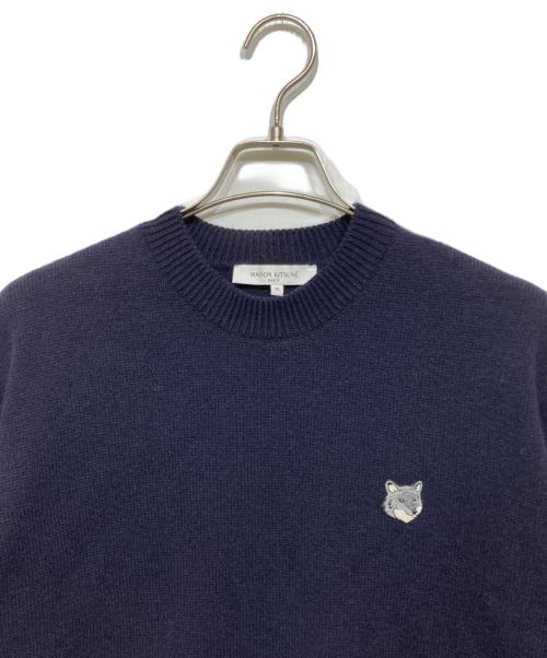maison kitsune（メゾンキツネ）MAISON KITSUNE (メゾンキツネ) フォックスヘッド ミラノリブウール クルーネックセーター ネイビー サイズ:XSの古着・服飾アイテム