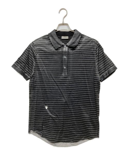 DIOR HOMME（ディオール オム）DIOR HOMME (ディオール オム) ワックス加工BEE刺繍ボーダーポロシャツ ブラック サイズ:Mの古着・服飾アイテム