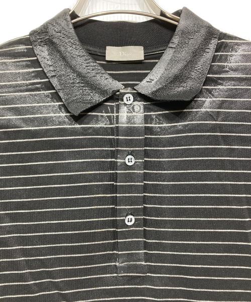 DIOR HOMME（ディオール オム）DIOR HOMME (ディオール オム) ワックス加工BEE刺繍ボーダーポロシャツ ブラック サイズ:Mの古着・服飾アイテム