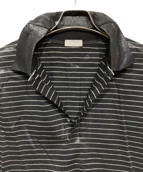 DIOR HOMME（ディオール オム）DIOR HOMME (ディオール オム) ワックス加工BEE刺繍ボーダーポロシャツ ブラック サイズ:Mの古着・服飾アイテム