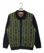 TTT MSWティー）の古着「Flower Jacquard Knit Cardigan」｜ブラック×グリーン