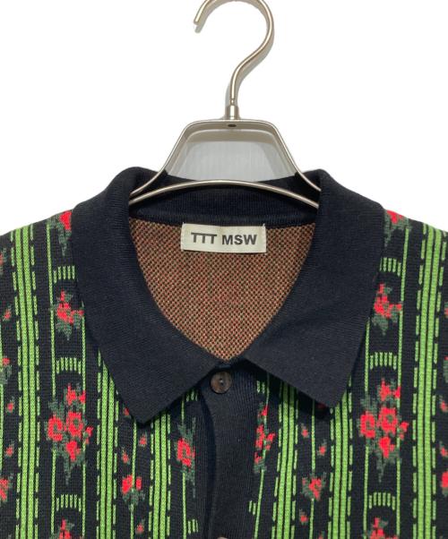 TTT MSW（ティー）TTT MSW (ティー) Flower Jacquard Knit Cardigan ブラック×グリーン サイズ:Lの古着・服飾アイテム