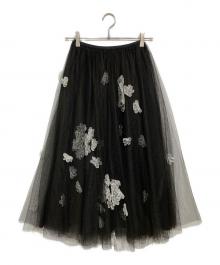 RED VALENTINO（レッドヴァレンティノ）の古着「花柄チュールスカート」｜ブラック