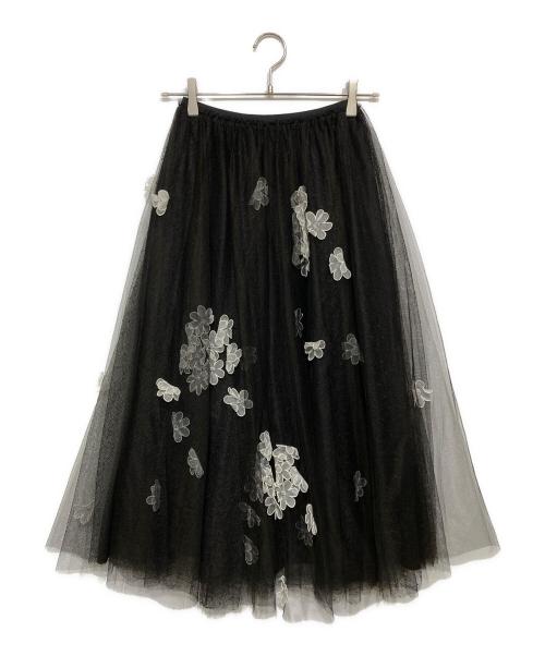 RED VALENTINO（レッドヴァレンティノ）RED VALENTINO (レッドヴァレンティノ) 花柄チュールスカート ブラック サイズ:38の古着・服飾アイテム