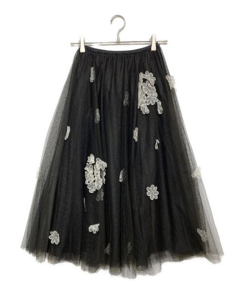 RED VALENTINO（レッドヴァレンティノ）RED VALENTINO (レッドヴァレンティノ) 花柄チュールスカート ブラック サイズ:38の古着・服飾アイテム