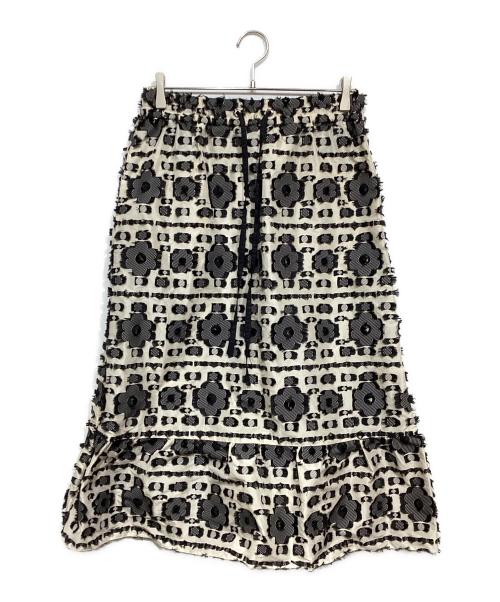 RED VALENTINO（レッドヴァレンティノ）RED VALENTINO (レッドヴァレンティノ) 花柄スカート ブラック×ホワイト サイズ:40の古着・服飾アイテム