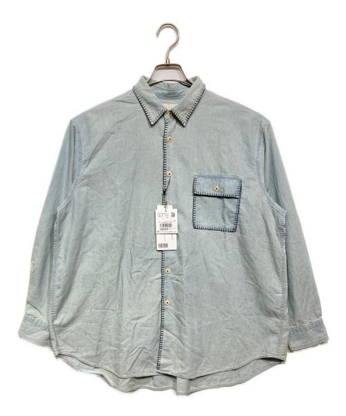 KURO（クロ）KURO (クロ) FRAMED BLANKET STITCH CHAMBRAY SHIRT ブルーの古着・服飾アイテム