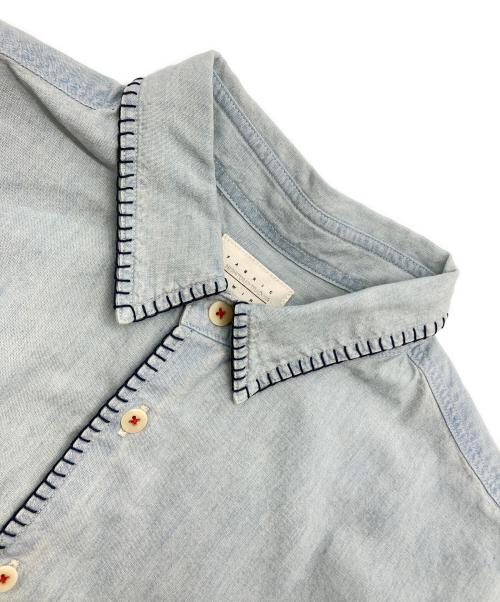 KURO（クロ）KURO (クロ) FRAMED BLANKET STITCH CHAMBRAY SHIRT ブルーの古着・服飾アイテム
