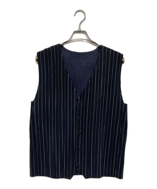 HOMME PLISSE ISSEY MIYAKE（オム プリッセ イッセイ ミヤケ）HOMME PLISSE ISSEY MIYAKE (オム プリッセ イッセイ ミヤケ) プリーツベスト　HP61JE143 ネイビー サイズ:4の古着・服飾アイテム