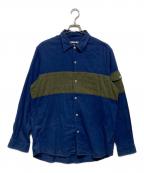 stussyステューシー）の古着「バイカラーネルシャツ」｜ネイビー×オリーブ