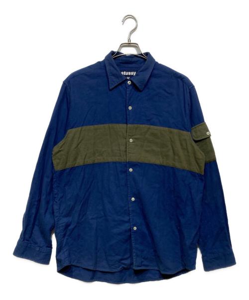 stussy（ステューシー）stussy (ステューシー) バイカラーネルシャツ ネイビー×オリーブ サイズ:Mの古着・服飾アイテム