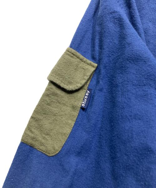 stussy（ステューシー）stussy (ステューシー) バイカラーネルシャツ ネイビー×オリーブ サイズ:Mの古着・服飾アイテム
