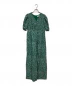 ne quittez pasヌキテパ）の古着「Cotton Dobby Stripe Flower Print All In One 010861FS2」｜グリーン
