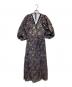 ne quittez pas（ヌキテパ）の古着「Cotton Voile Foil Flower Print  Volume Sleeve Dress」｜ネイビー×ゴールド