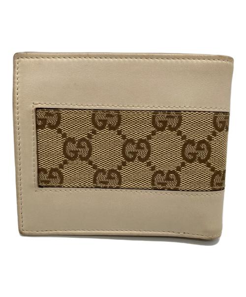 GUCCI（グッチ）GUCCI (グッチ) GGキャンバス2つ折り財布 ホワイト×ブラウンの古着・服飾アイテム