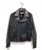 SLOWGUNスロウガン）の古着「ラムレザー×カシミヤ ダブルライダースジャケット」｜ブラック