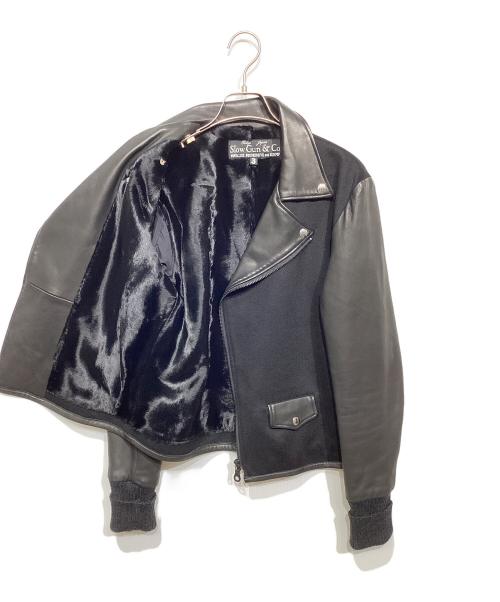 SLOWGUN（スロウガン）SLOWGUN (スロウガン) ラムレザー×カシミヤ ダブルライダースジャケット ブラック サイズ:3の古着・服飾アイテム