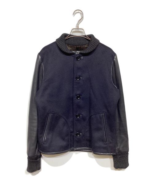 SLOWGUN（スロウガン）SLOWGUN (スロウガン) ラムレザー×カシミヤ 切替スタジャン ネイビー サイズ:3の古着・服飾アイテム