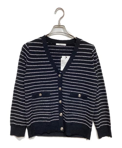 ANAYI（アナイ）ANAYI (アナイ) パウダーボーダー Vカーディガン ブラック サイズ:36 未使用品の古着・服飾アイテム