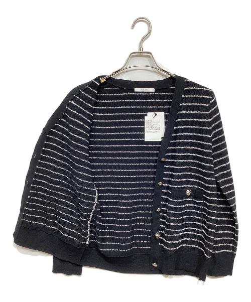ANAYI（アナイ）ANAYI (アナイ) パウダーボーダー Vカーディガン ブラック サイズ:36 未使用品の古着・服飾アイテム