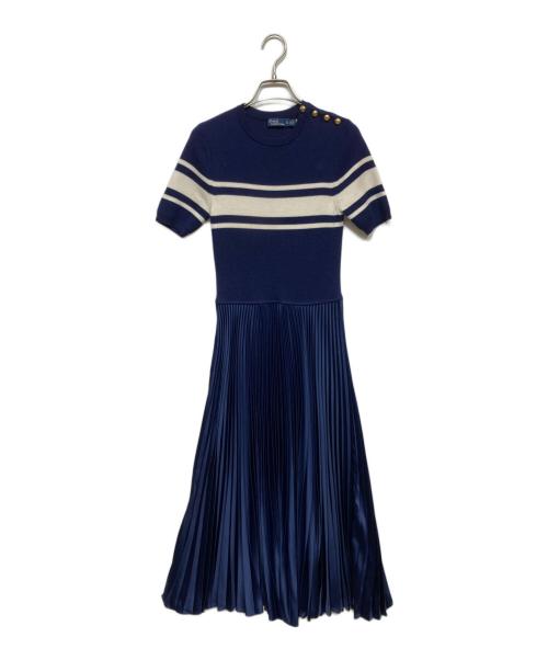 POLO RALPH LAUREN（ポロ・ラルフローレン）POLO RALPH LAUREN (ポロ・ラルフローレン) ハイブリッドウールブレンドプリーツワンピース ネイビー サイズ:XSの古着・服飾アイテム