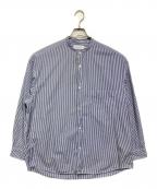 Graphpaperグラフペーパー）の古着「BROAD STRIPE L/S OVERSIZED BAND COLLAR SHIRT」｜ブルー×ホワイト