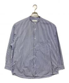 Graphpaper（グラフペーパー）の古着「BROAD STRIPE L/S OVERSIZED BAND COLLAR SHIRT」｜ブルー×ホワイト