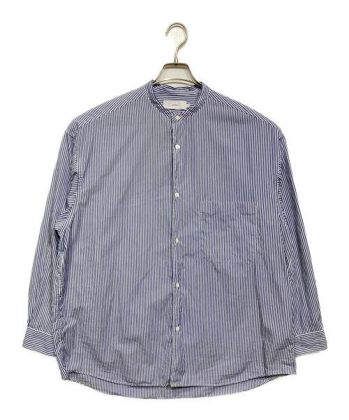 Graphpaper（グラフペーパー）Graphpaper (グラフペーパー) BROAD STRIPE L/S OVERSIZED BAND COLLAR SHIRT ブルー×ホワイト サイズ:Freeの古着・服飾アイテム