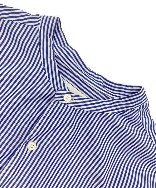 Graphpaper（グラフペーパー）Graphpaper (グラフペーパー) BROAD STRIPE L/S OVERSIZED BAND COLLAR SHIRT ブルー×ホワイト サイズ:Freeの古着・服飾アイテム