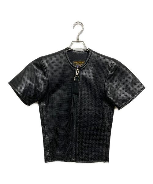 VANSON（バンソン）VANSON (バンソン) パンチングレザー半袖ジップアップジャケット ブラック サイズ:XSの古着・服飾アイテム