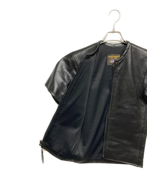VANSON（バンソン）VANSON (バンソン) パンチングレザー半袖ジップアップジャケット ブラック サイズ:XSの古着・服飾アイテム
