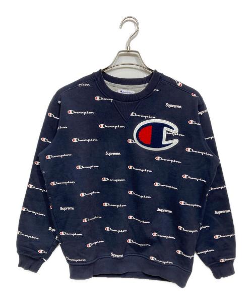 Champion（チャンピオン）Champion (チャンピオン) SUPREME (シュプリーム) 総柄スウェット ネイビー サイズ:Sの古着・服飾アイテム