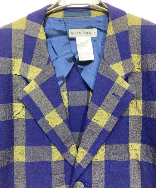 ISSEY MIYAKE MEN（イッセイミヤケメン）ISSEY MIYAKE MEN (イッセイミヤケメン) シワ加工チェック3Bテーラードジャケット パープル×カーキ サイズ:Lの古着・服飾アイテム