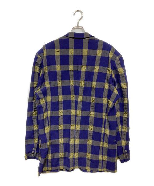 ISSEY MIYAKE MEN（イッセイミヤケメン）ISSEY MIYAKE MEN (イッセイミヤケメン) シワ加工チェック3Bテーラードジャケット パープル×カーキ サイズ:Lの古着・服飾アイテム