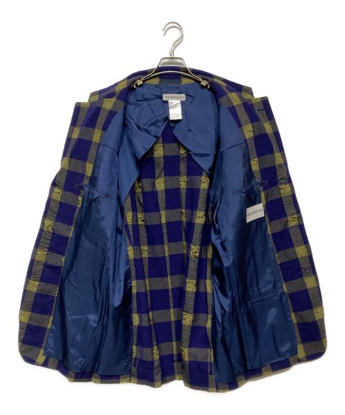 ISSEY MIYAKE MEN（イッセイミヤケメン）ISSEY MIYAKE MEN (イッセイミヤケメン) シワ加工チェック3Bテーラードジャケット パープル×カーキ サイズ:Lの古着・服飾アイテム