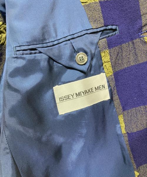ISSEY MIYAKE MEN（イッセイミヤケメン）ISSEY MIYAKE MEN (イッセイミヤケメン) シワ加工チェック3Bテーラードジャケット パープル×カーキ サイズ:Lの古着・服飾アイテム