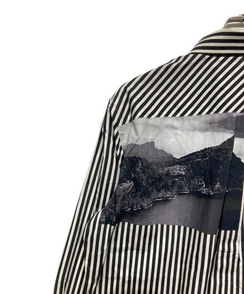 PAUL SMITH（ポールスミス）PAUL SMITH (ポールスミス) Photo Stripe プリントシャツ ホワイト×ブラック サイズ:XLの古着・服飾アイテム