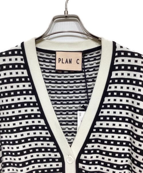 PLAN C（プランシー）PLAN C (プランシー) 幾何学模様カーディガン ブラック×ホワイト サイズ:40 未使用品の古着・服飾アイテム