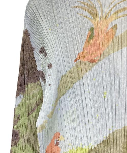 PLEATS PLEASE（プリーツプリーズ）PLEATS PLEASE (プリーツプリーズ) 総柄プリーツロングカーディガン ブルー×グリーン サイズ:3の古着・服飾アイテム