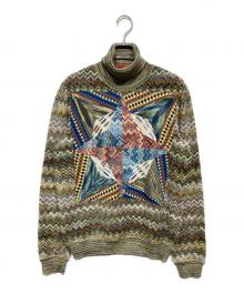 missoni（ミッソーニ）の古着「総柄タートルネックニット」｜グリーン×ブルー