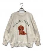 gelato piqueジェラートピケ）の古着「DOG柄ワンポイント裏毛プルオーバー スウェット」｜ベージュ