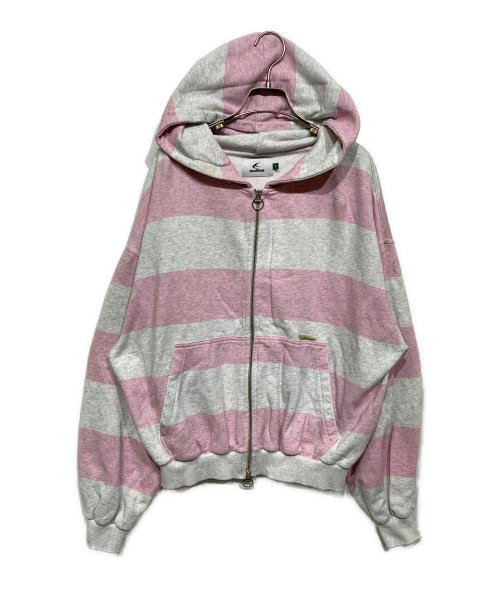 scuffers（スカッファー）scuffers (スカッファー) ボーダーパーカー グレー×ピンク サイズ:Mの古着・服飾アイテム
