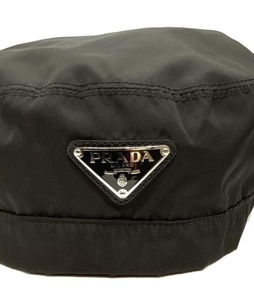 PRADA（プラダ）PRADA (プラダ) ナイロン三角プレートロゴベレー帽 ブラック サイズ:XLの古着・服飾アイテム
