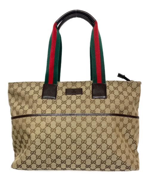 GUCCI（グッチ）GUCCI (グッチ) ウェビングライン マザーズバッグ ベージュの古着・服飾アイテム