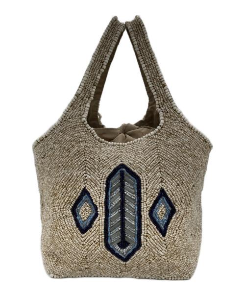 Imayin（イマイエン）Imayin (イマイエン) ビーズ刺繍 ハンドバッグ アイボリー×ブルーの古着・服飾アイテム
