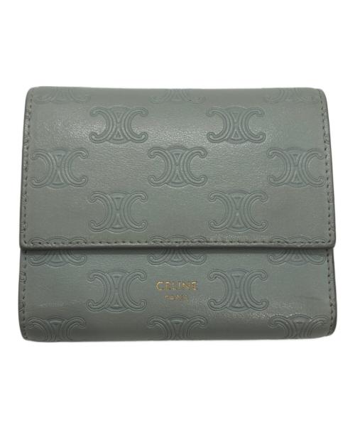 CELINE（セリーヌ）CELINE (セリーヌ) トリオンフエンボス加工 スモール トリフォールドウォレット グレーの古着・服飾アイテム